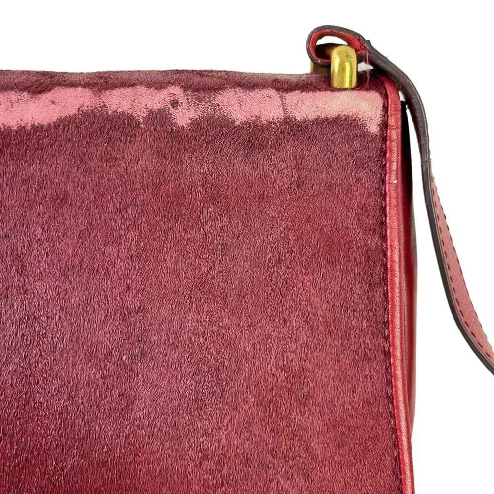 Fossil Womens Red Calf Hair Fur Crossbody Genuine Leather Purse Shoulder Bag